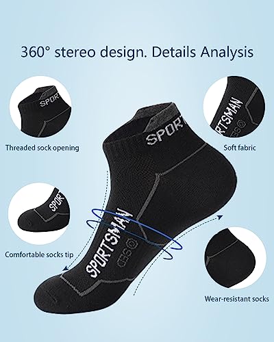 Mens Ankle Athletic Socks Running Socks Cotton Low Cut Breathable Cushioned Arch Support Casual Socks 6-12 (6 Pairs)4