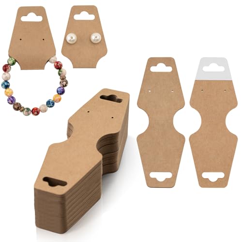 joycraft 100Pcs Bracelet Display Cards, 4.7x1.7Inch Self-Adhesive Necklace Display Cards, Earring Paper Holder Tags, Brown Jewelry Packaging Tags for Earring Bracelets Jewelry Scrunchies Keychain