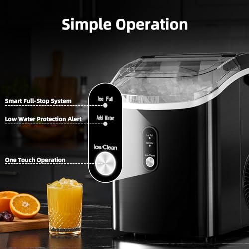 Image of Antarctic Star Nugget Ice Maker Countertop with Soft Chewable Ice, Portable Sonic Ice Maker with Basket and Scoop, Removable Top Cover, Auto-Cleaning for Home /Party /RV /Camping (Stainless Steel Black)