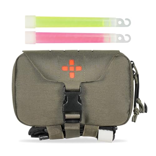 Lonloke Ifak Pouch-Rapid Deployment Tactical MOLLE Trauma Kit Pouches Quick Release Tear-Off Medical First Aid Kit Organiser with Red Immediate Identify for Emergency Surviva. (RG+Glow Sticks)