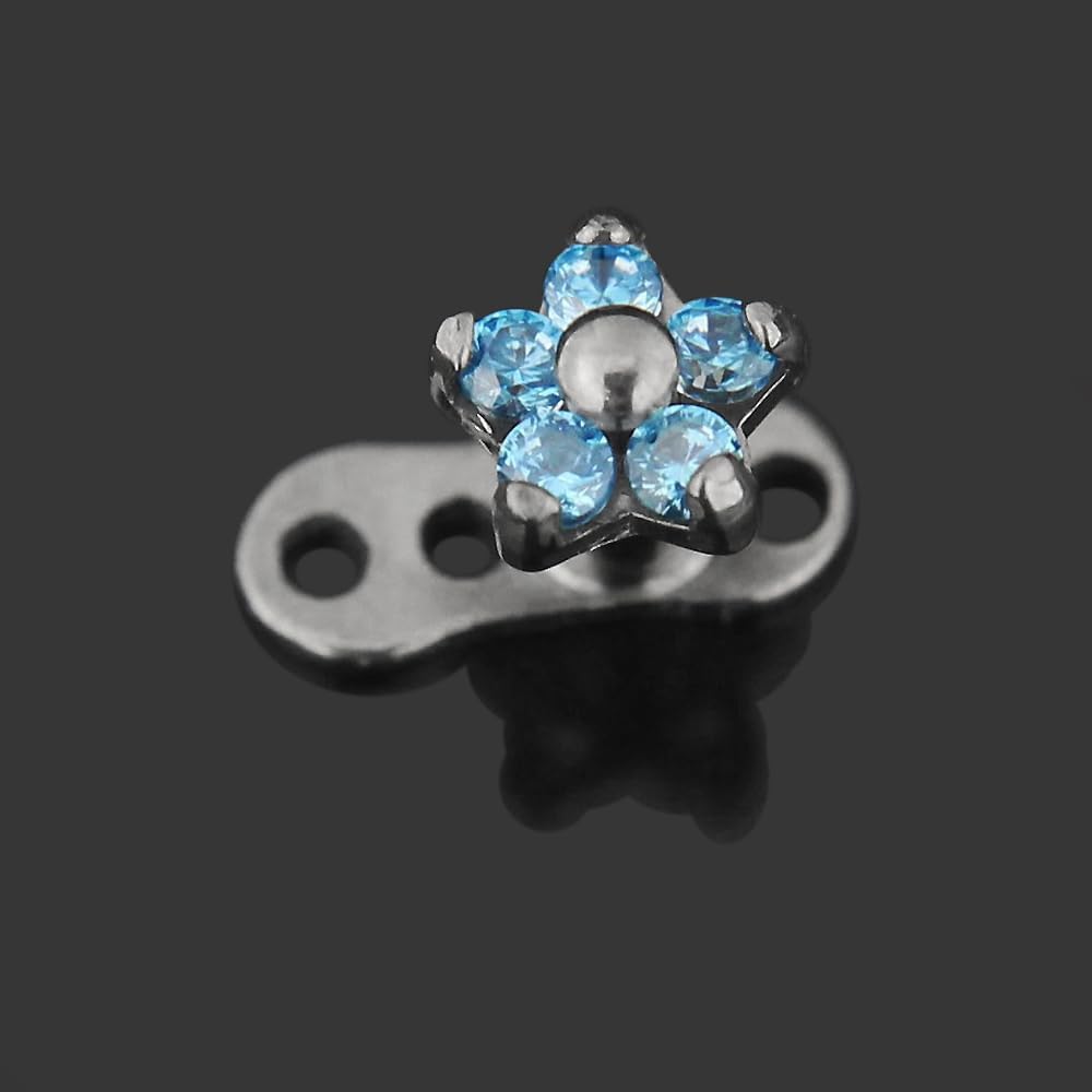 Five Cz Stones Flower G23 Grade Titanium Internally Top Micro Dermal Anchor Drivers - Surface - Skin Piercing