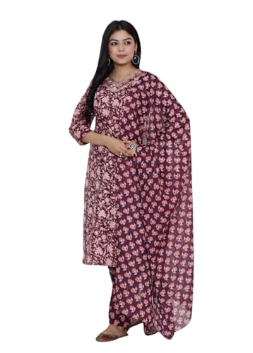 Image of Women's Cotton Floral Printed Ethnic Wear Kurta Set with Dupatta (Women-Kurti-Set)