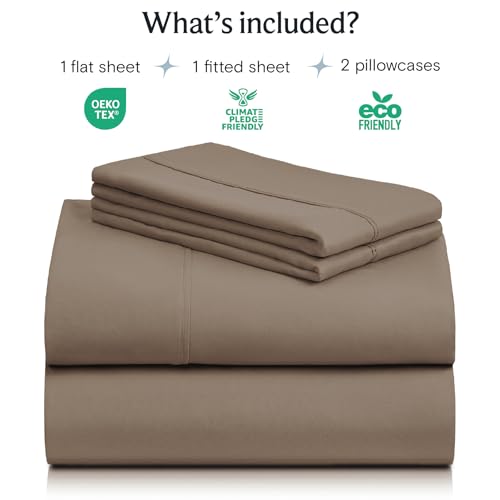 Image of LuxClub 4 PC King Sheet Set, Breathable Luxury Bed Sheets, Deep Pockets 18 inch Wrinkle Free Cooling Bed Sheets Machine Washable Hotel Bedding Silky Soft - Dark Khaki King
