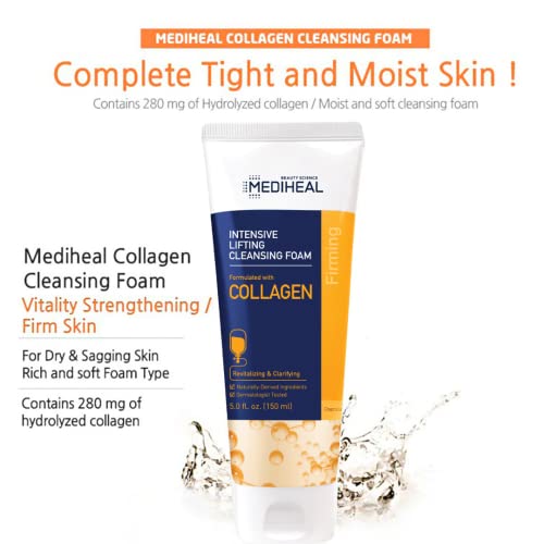 Mediheal Collagen Intensive Lifting Cleansing Foam 150Ml (5 Fl.oz.) - Moisturizing Rich Foam Facial Cleanser, Skin Smooth & Elasticity, Skin Replenishing And Soothing #TOP1