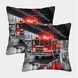 NGGADIWEG Camión de Bomberos de Emergencia Estilo de acción Urbana Cojin 3D Impreso Funda para Mujer, Poliéster Suave Y Protector De Almohada, Decorativa para Sofá Y Dormitorio, 45x45cm