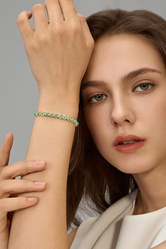 14K Gold Filled Tennis Bracelet For Women, 3MM Turquoise&CZ Gemstone Bezel Tennis Bracelet, Gold Bracelets for Women, 6.15/6.75/7.15 Inch4