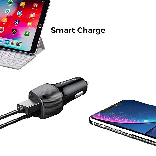 Image of UltraProlink UM1012 Mach24 Car Charger with Dual USB | Black | Fast Charge Any Two Devices at 24W / 4.8A | Premium Carbon Fibre Finish | Protects Devices Against Excessive Current & Overheating