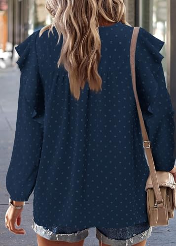 BETTE BOUTIK Womens Boho Fall Long Sleeve Shirts Crewneck Dressy Casual Blouses Trendy Flowy Tops