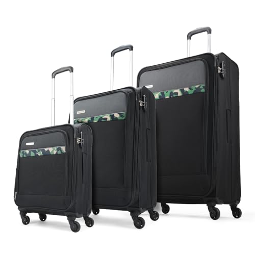 Aristocrat Commander Set of 3 Trolley Bag 55, 69 & 79cm | Small+Medium+Large | Soft Luggage | Smooth 4-Wheel Suitcase | Combination Lock | Premium Polyester Fabric with PVC Coating (Black)