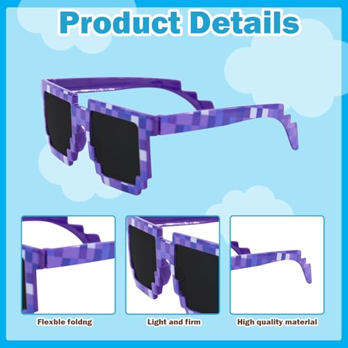 36 Pack Pixel Sunglasses Bulk, 6 Colors Pixelated Mosaic Gamer Glasses Party Favors, Gamer Robot Pixelated Sunglasses for Kids Adults Boys Girls Birthday Photo Props Party Supplies3
