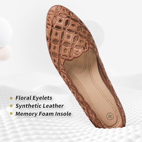 BABUDOG Womens Flats,Black and White Dress Flats with Flower Eyelets,Breathable Ballet Flats2