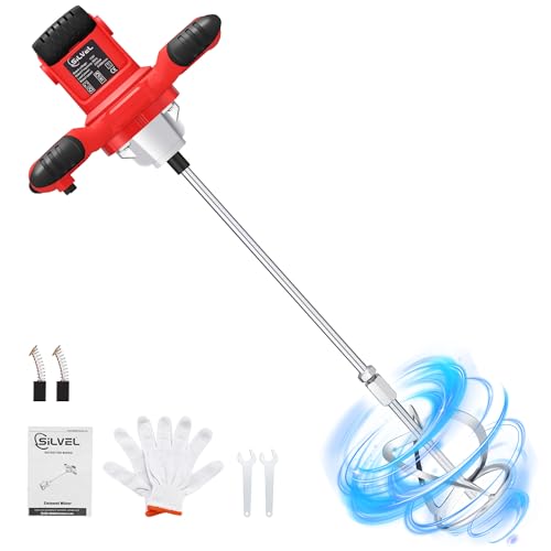 SILVEL Cement Mixer, 2300W Handheld Electric Concrete Mixer, Portable Mortar Mixer with 6 Adjustable...