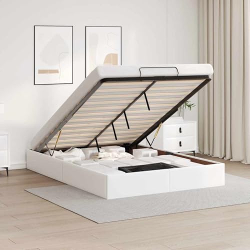 Festnight Canapé Abatible 140 x 190 cm, Cama Canape 140 x 190 cm, Cama Tapizada 140 x 190 cm, con Somier y Espacio de Almacenamiento, Cama Matrimonio, Cama de Almacenamiento Blanco