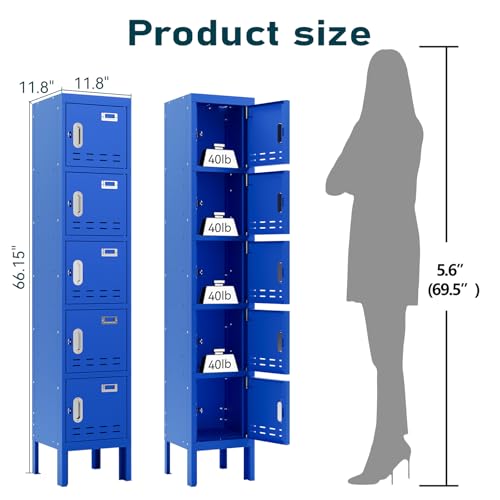 Image of BUTISOW Metal Lockers - 66 inch Height Steel Lockers for Employees with 5 Door Storage Locker with Card Slot for Employees Gym School Home Office Garage - Assembly Required