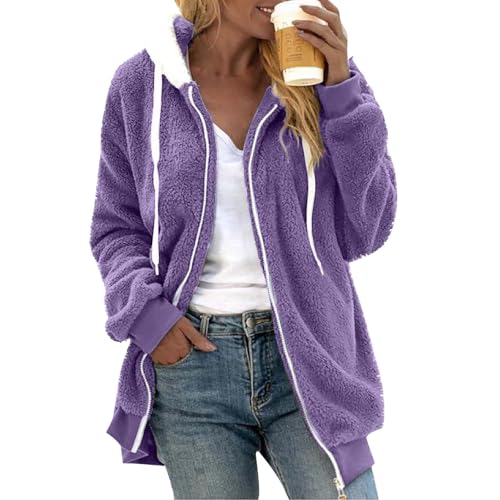Winter Coats for Women Fuzzy Fleece Sherpa Jacket Zip Up Solid Fuzzy Hooded Cardigan Outerwear with Pocket3