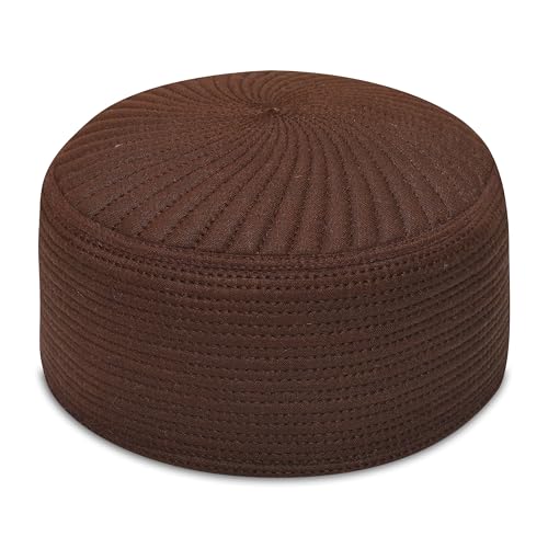 Muslim Namaz Cap | Embroidered Prayer Topi | Lightweight & Comfortable Islamic Cap for Daily Namaz, Eid, Jummah & Mosque |Brown, 53