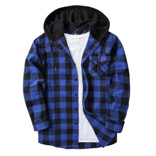 Flannel Shirt for Men Long Sleeve Lightweight Hoodies Casual Button Down Plaid Hooded Jackets Fall Outfits 2025