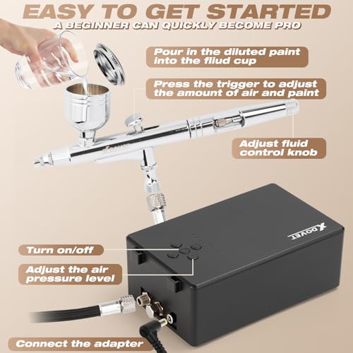 XDOVET Upgrade 55PSI Airbrush Kit for Painting Professional Dual-Action Airbrush Gun High Power Air Compressor More Suit for Shoe Clothing Model Tattoo Nail Design Art Drawing Cake Decoration - Image 5