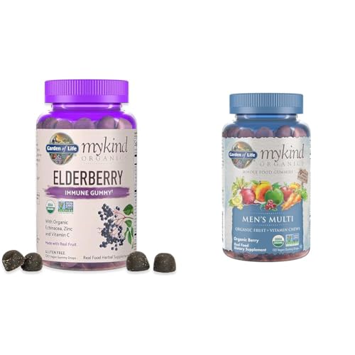 Garden of Life Organics Elderberry Gummies for Adults & Kids - Immune Support Supplement with Organic Fruit & Organics Men's Gummy Vitamins Multi Berry, 120 Count