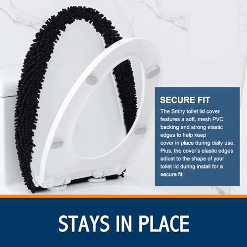 Image of Smiry Soft Chenille Bathroom Toilet Lid Cover, Machine Washable Covers, 17.5x15, Fits Most Round, Elongated and Oblong Lids, Accessories Decor, Black