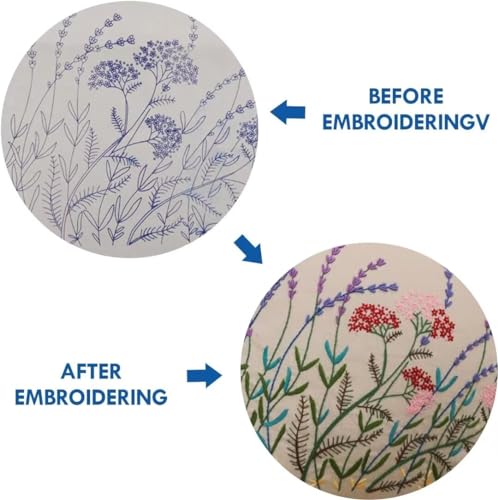 ATOLY Embroidery Kit with Pink Flower Pattern Pillowcase Cover, Instruction, Drawings, for Pillow Cover, Cushion Cover - 17×17 Inches