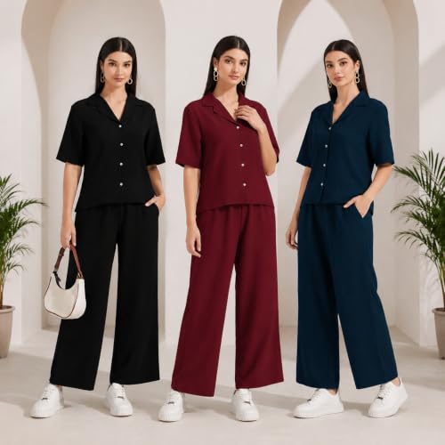 Image of TOPLOT Women's Co-ord Set | Short Sleeve Top & Bottom | Stylish Matching Set | Comfortable Fit Wear | Trendy Look Styling | Easy Movement | Perfect for Casual (5232)