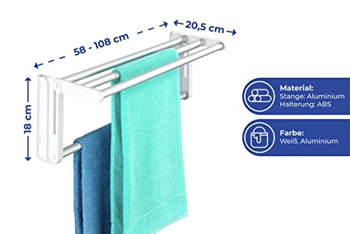 Maximex Raumspartrockner für Heizkörper, ausreichend Platz zum Trocknen, auch auf dem Balkon nutzbar, seitlich ausziehbar von 58-108 cm, inkl. spezielle Halterungen für Flachheizkörper