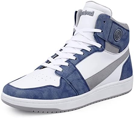 Bacca Bucci® Balancer Men's Fashion Sneakers Lace-Up Trainers Basketball Style Walking Shoes- White & Blue, Size UK10