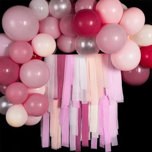 Image of PartyWoo Pink Crepe Paper Streamers 6 Rolls 492 ft Pack of Mauve Dusty Pink Crepe Paper Rolls for Graduation Gender Reveal Wedding Baby Shower Birthday Party Decorations (1.8 Inch x 82 Ft /Rolls)