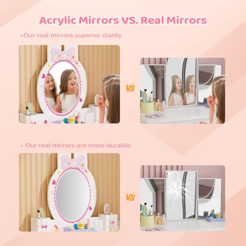 image for JOYMOR Kids Vanity Set with Mirror, 2-in-1 Design, Toddler Vanity w/a 