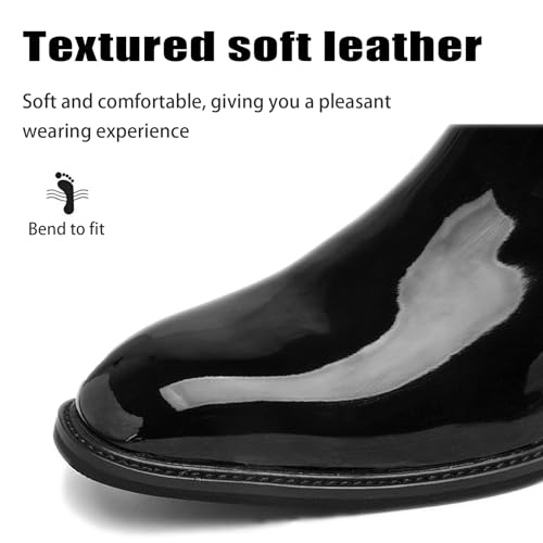 Men's Patent leather Low Block Heel Chelsea Boots Retro Pointed Toe Comfortable Elastic Band Slip On Water Proof Business Ankle Boots for Weddings Dances Dating Work4