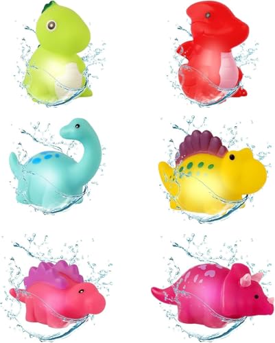Image of Happy Hues Light up Dino Bath Toys for Babies &Toddlers- Mold-Free Wall Mount Waterfall Bath Toys (Light up-6pcs)