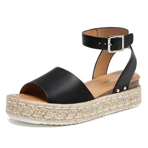 Image of Athlefit Women's Espadrille Platform Wedge Sandals | Adjustable Ankle Strap Buckle,Comfortable Open Toe Flatform,Summer Casual Daily Wear for All-Day