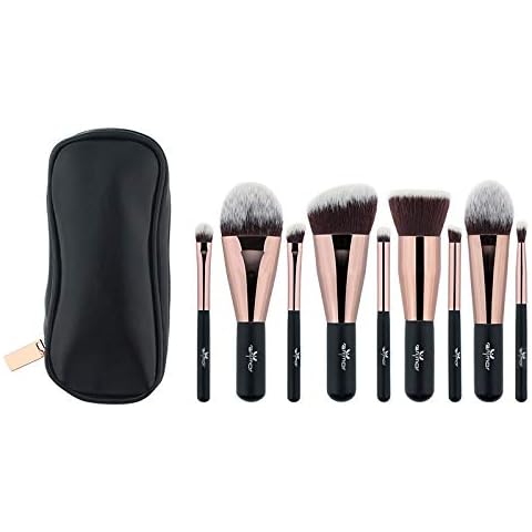 Anmor 9 Pieces Makeup Brushes Premium Synthetic Kabuki Makeup Brush Set with Silk Travel Bag Cover