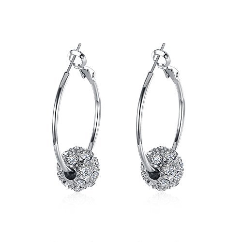 FushoP Pendientes de aro con Cuentas de Cristal Círculo Zirconia cúbico (Platinado) Cover