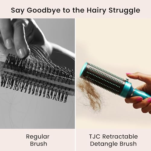 Retractable Detangle Hair Brush for Curly Hair, Straight Hair & Wet Hair | Detangling Round Hairbrush for Blow Dry | Soft Bristle for Long, Thick & Curly Hair | Easy Clean Travel Brush -Blue - Image 3