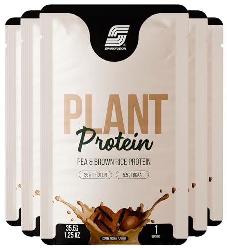 Image of Sparkfusion Plant Protein Powder Isolated Pea & Brown Rice Protein | 25g Protein per Sachet | 5.5g BCAA | Vegan, Gluten Free & Sugar Free | Coffee Mocha Flavour | Pack of 10 Sachets