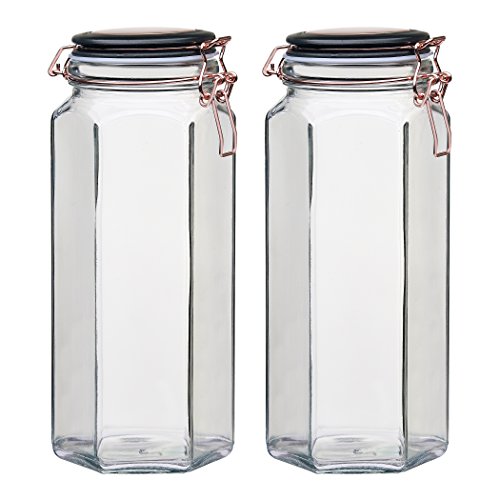 Amici Home Adler Hermetic Preserving Glass Canister | Set Of 2 | Jar With Airtight Hermetic Seal | Kitchen & Pantry Food Storage Organization Containers For Cookies, Coffee Beans, Flour & Sugar #TOP6