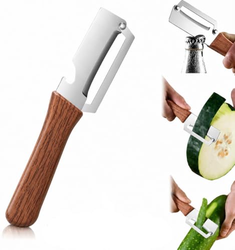 Image of 2 in 1 Vegetable Peeler Stainless Steel with Wooden Handle & Bottle Opener | Sharp Potato Peeler for Fruits & Vegetables | Multipurpose Kitchen Peeler Tool Heavy Duty