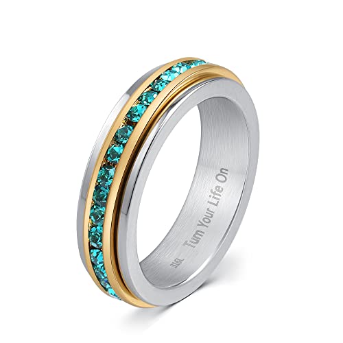 Image of Muses Art Design Fidget Rings, Anxiety Rings, Spinner Rings, Band Rings with Birthstone, Stainless Steel, Women and Men, Meditation Rings, Thumb Rings, Stress Relieving and Anxiety Reducing