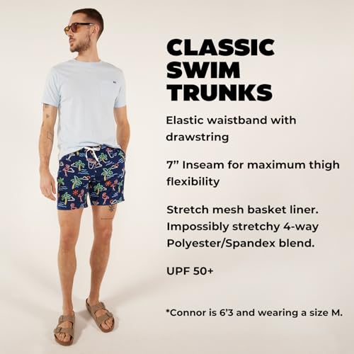 Chubbies Mens Swim Trunks – Mens Swim Shorts with 4-Way Stretch, 7” Beach Shorts with Elastic Waist, Mesh Lining, UPF 50+3