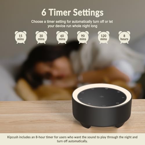 Image of Kipcush White Noise Machine for Sleeping, Baby & Adults, High-Fidelity Non-Looping Sounds, Sleep Sound Machine with Dimmable Night Light, USB Powered, Memory Function, Home, Nursery & Travel