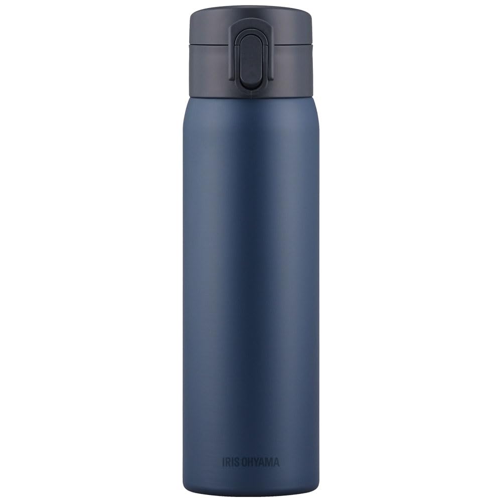 IRIS OHYAMA One-Touch Thermos Bottle 17oz Vacuum Insulated Navy Slim Japan