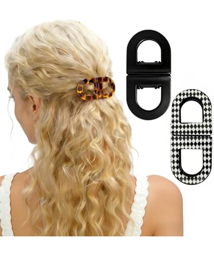 Image of 2 Pcs Hair Clutchers for Women, Magnetic Hair Clip, 2-in-1 Section Clips for Hair Styling, Daily Use and Professional Salon Clutcher Hair Accessories, Black Brown Print Hair Claw Clips (Checkered Pattern And Black)