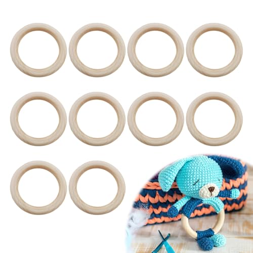 10 Aros de Madera Natural para Manualidades, Diámetro Exterior 70 mm, Perfectos para Decoraciones DIY, Juguetes Educativos y Adornos Festivos