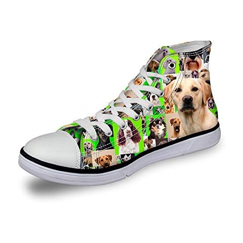 Flowerwalk women's trainers with dog design, high top lace-up canvas trainers, breathable running shoes, sports shoes, fashion casual shoes, street running shoes. Green Size: 6 UK Cover