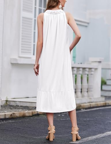 Image of Ekouaer 2 Pack Nightgowns for Women Sleeveless Long Night Gowns Victorian Nightdress with Pockets Soft Ladies Gown