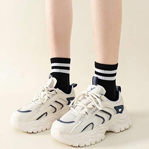 6 Pairs Fashion Striped Athletic Socks for Women,Casual Cute Vintage Crew Socks,All Season Socks for Women2