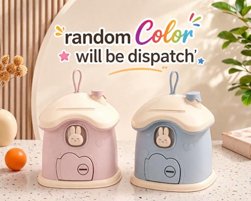 Image of Cute Bunny Piggy Bank for Kids | Kawaii Cartoon Animal Coin Bank | Mini House Cottage Money Saving Box | Durable Plastic Savings Bank Toy Gift for Boys Girls | 1 Pc (Random Color)