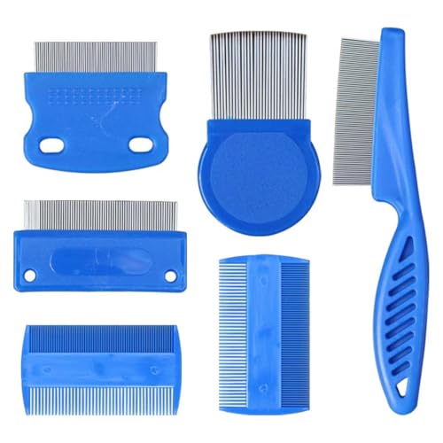 MKEAWWU Läusekamm 6er Set, blau, 18 cm lang und 3,2 cm breit, Metall-Nissenkamm für effektive Läuseentfernung Pettine Pidocchi
